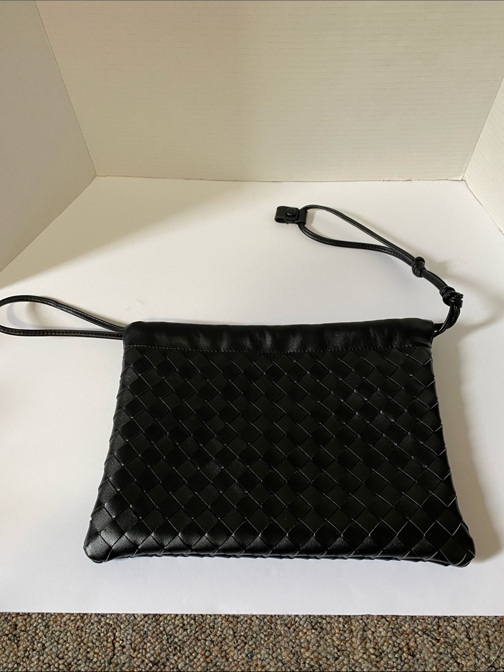 Black Woven Leather Crossbody Clutch - Women Bags